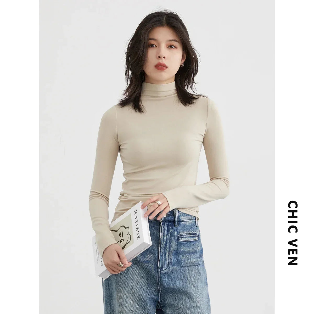 CHIC VEN Women's T-shirt New Multi Color Woman Tees Base Shirt Slim Fit Female Tops Office Ladies Clothing Spring Autumn 2023