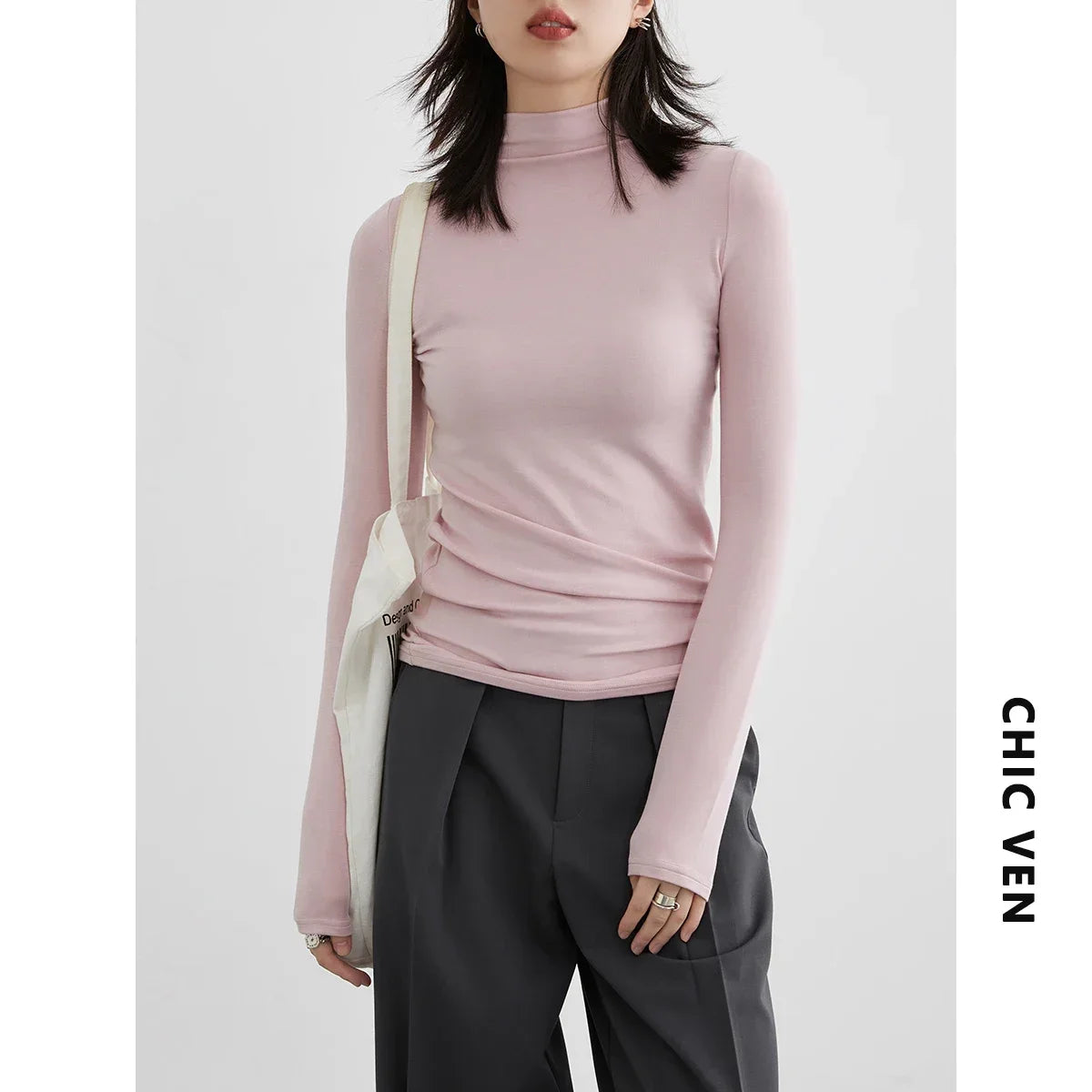 CHIC VEN Women's T-shirt New Multi Color Woman Tees Base Shirt Slim Fit Female Tops Office Ladies Clothing Spring Autumn 2023