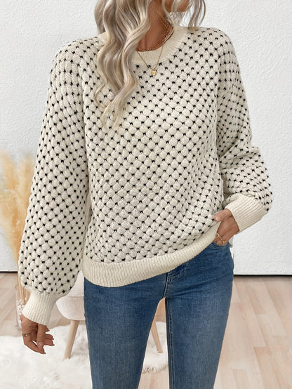 Vrouwen Elegante Trui - Zachte Pullover met Beige & Zwart Kleurblok, Losse Pasvorm Lange Mouw voor Herfst/Winter, Dagelijkse & Formele Outfits - ELEGANTSUT Dames Trui, Wintergarderobe, Chique Breiwerk, Gezellig Materiaal, Stijlvolle Top, Kantoor Kleding