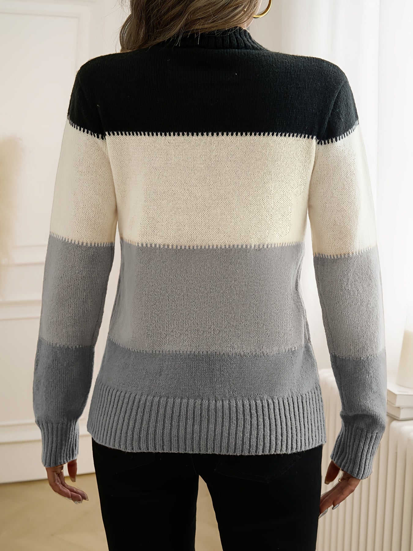 Kleurrijke Crew Neck Sweater, Elegante Lange Mouwen Trui Voor Herfst & Winter, Dameskleding