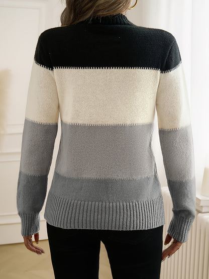 Kleurrijke Crew Neck Sweater, Elegante Lange Mouwen Trui Voor Herfst & Winter, Dameskleding