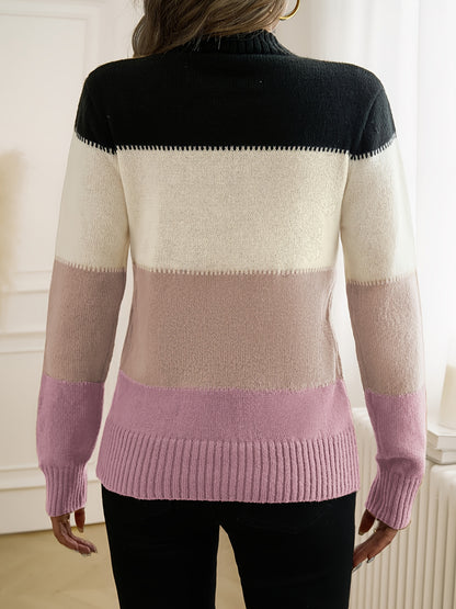 Kleurrijke Crew Neck Sweater, Elegante Lange Mouwen Trui Voor Herfst & Winter, Dameskleding