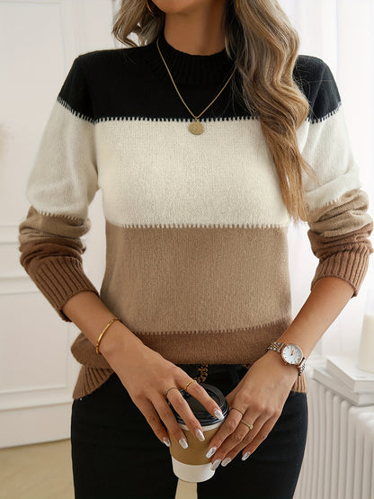 Kleurrijke Crew Neck Sweater, Elegante Lange Mouwen Trui Voor Herfst & Winter, Dameskleding