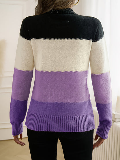 Kleurrijke Crew Neck Sweater, Elegante Lange Mouwen Trui Voor Herfst & Winter, Dameskleding