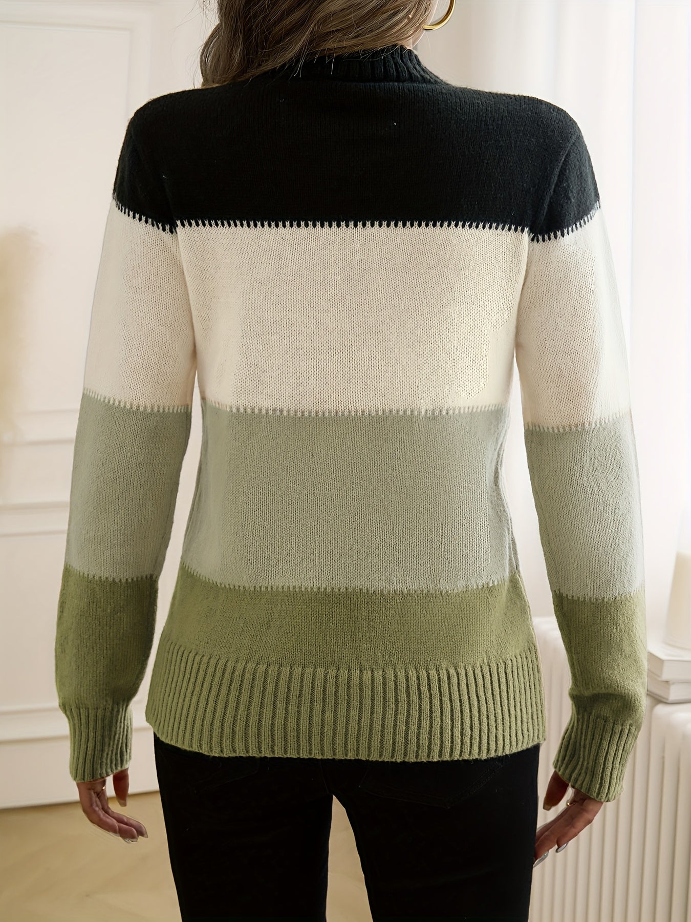Kleurrijke Crew Neck Sweater, Elegante Lange Mouwen Trui Voor Herfst & Winter, Dameskleding