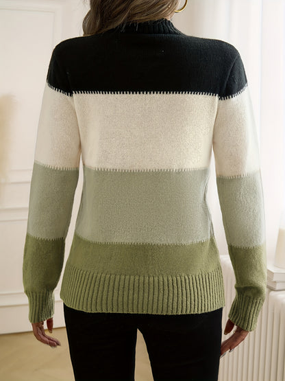 Kleurrijke Crew Neck Sweater, Elegante Lange Mouwen Trui Voor Herfst & Winter, Dameskleding