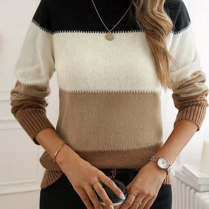 Kleurrijke Crew Neck Sweater, Elegante Lange Mouwen Trui Voor Herfst & Winter, Dameskleding