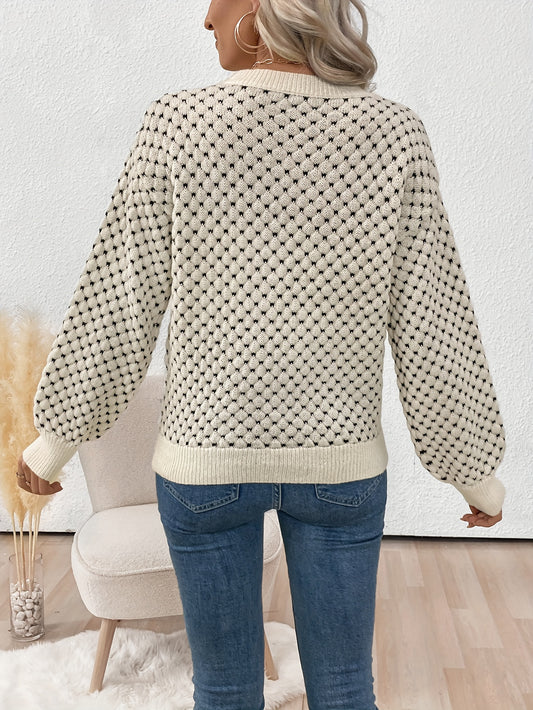 Vrouwen Elegante Trui - Zachte Pullover met Beige & Zwart Kleurblok, Losse Pasvorm Lange Mouw voor Herfst/Winter, Dagelijkse & Formele Outfits - ELEGANTSUT Dames Trui, Wintergarderobe, Chique Breiwerk, Gezellig Materiaal, Stijlvolle Top, Kantoor Kleding