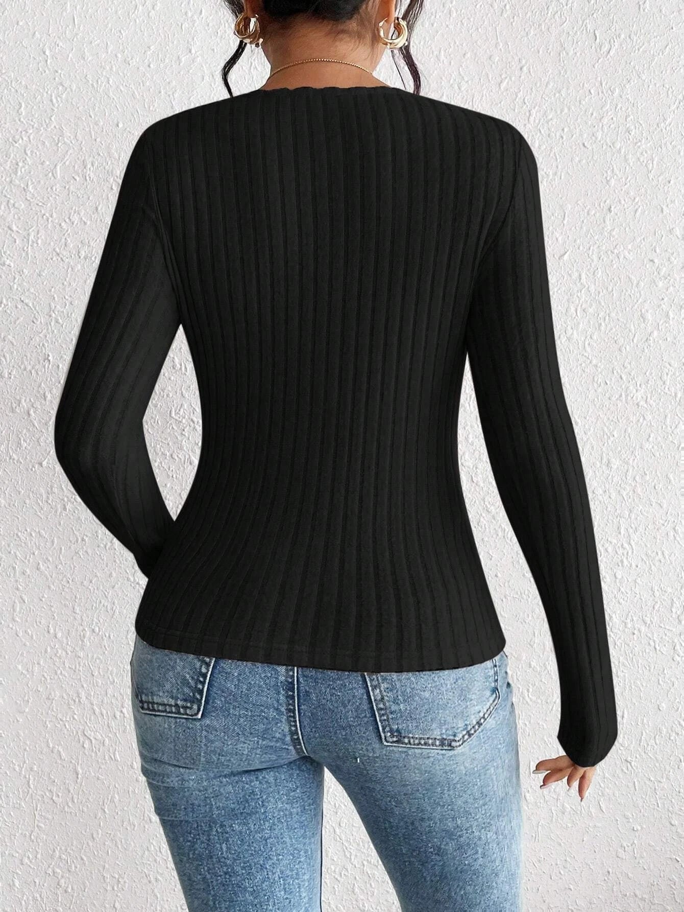 Mia Muse T-Shirts coupe ajustée col en coeur à manches longues couleur unie automne décontracté Tops basiques chemisiers pour femmes offres