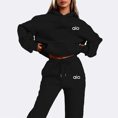 High-quality Printed Women's Solid Color Hooded Sweatshirt Set, Casual Two-piece Set, New Stylish Hot Sale