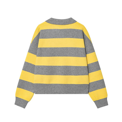 YENKYE 2025 Women Striped Knit Polo Neck Sweater Long Sleeve Casual Loose Autumn Pullover Tops