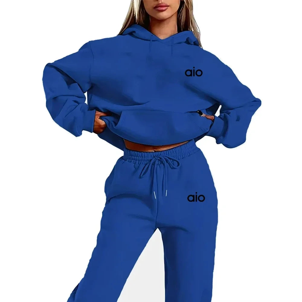 High-quality Printed Women's Solid Color Hooded Sweatshirt Set, Casual Two-piece Set, New Stylish Hot Sale