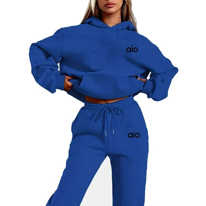 High-quality Printed Women's Solid Color Hooded Sweatshirt Set, Casual Two-piece Set, New Stylish Hot Sale