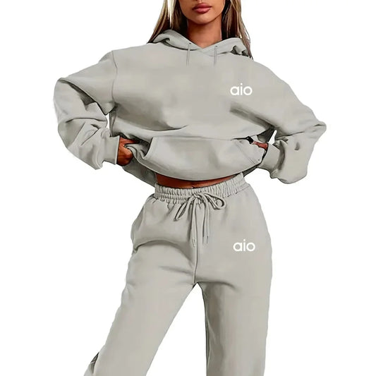 High-quality Printed Women's Solid Color Hooded Sweatshirt Set, Casual Two-piece Set, New Stylish Hot Sale