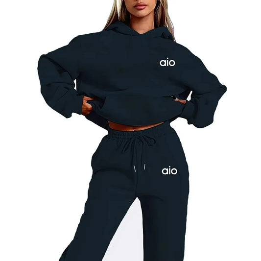 High-quality Printed Women's Solid Color Hooded Sweatshirt Set, Casual Two-piece Set, New Stylish Hot Sale