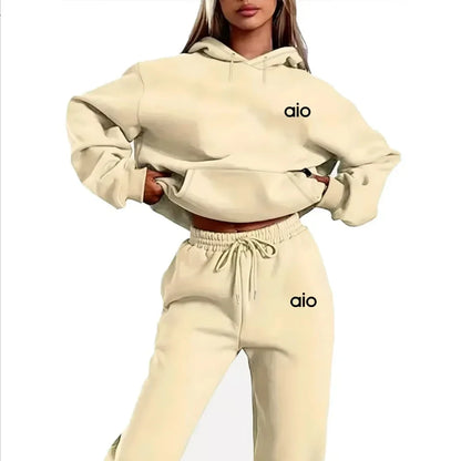 High-quality Printed Women's Solid Color Hooded Sweatshirt Set, Casual Two-piece Set, New Stylish Hot Sale