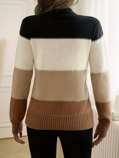 Kleurrijke Crew Neck Sweater, Elegante Lange Mouwen Trui Voor Herfst & Winter, Dameskleding