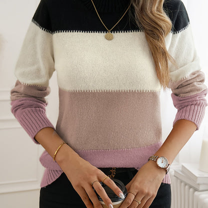 Kleurrijke Crew Neck Sweater, Elegante Lange Mouwen Trui Voor Herfst & Winter, Dameskleding